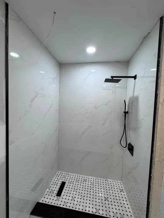 White marble walk-in shower